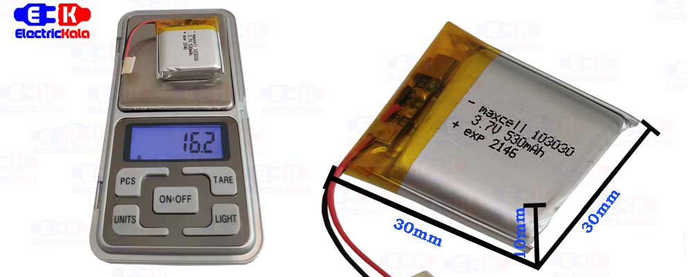 باتری لیتیوم پلیمر LiPo-MX-103030-530mAh