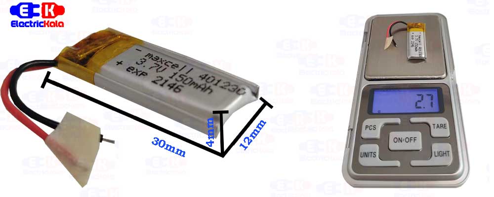 باتری لیتیوم پلیمر 3.7 ولت 150میلی آمپر LiPo-MX-401230-150mAh