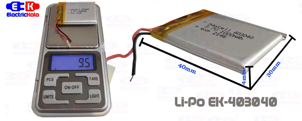باتری لیتیوم پلیمر LiPo-MX-403040-1000mAh