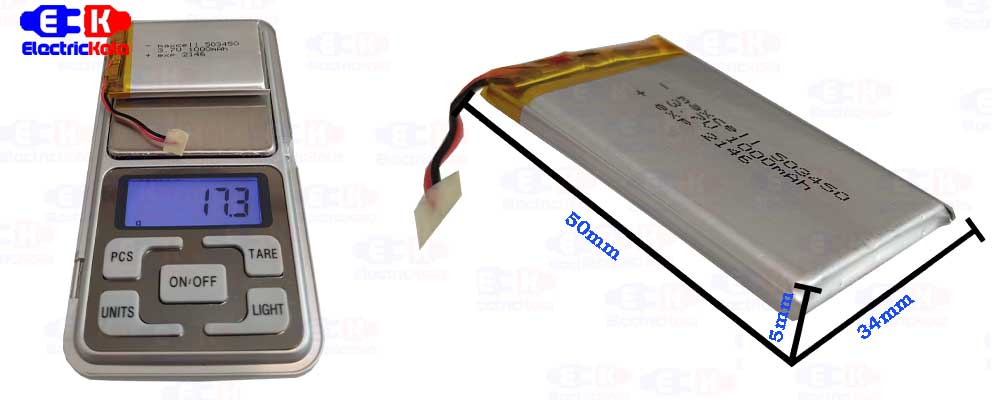 باتری لیتیوم پلیمر LiPo-MX-503450-1000mAh