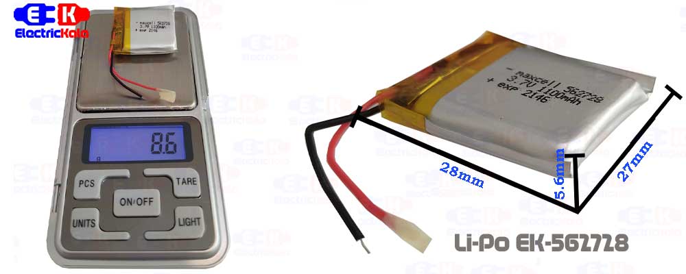 باتری لیتیوم پلیمر LiPo-MX-562728-1100mAh